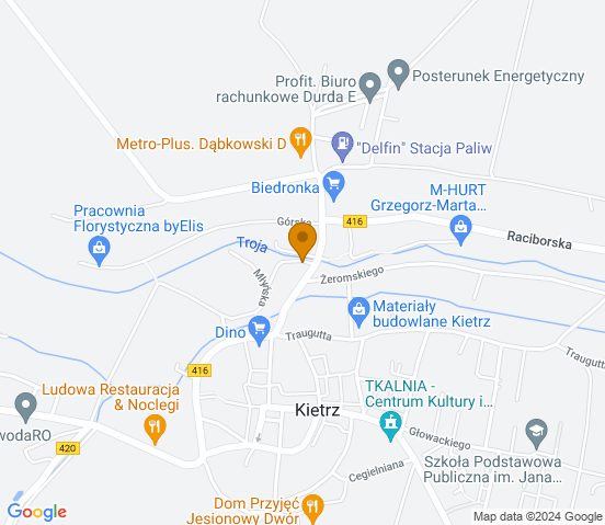Mapa dojazdu do warsztatu samochodowego w Kietrzu