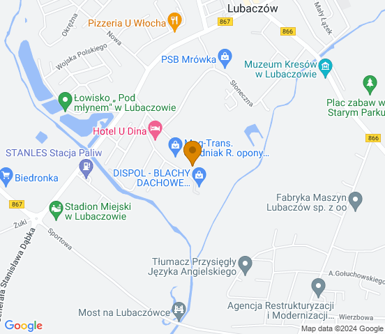 Mapa dojazdu do warsztatu samochodowego w Lubaczowie