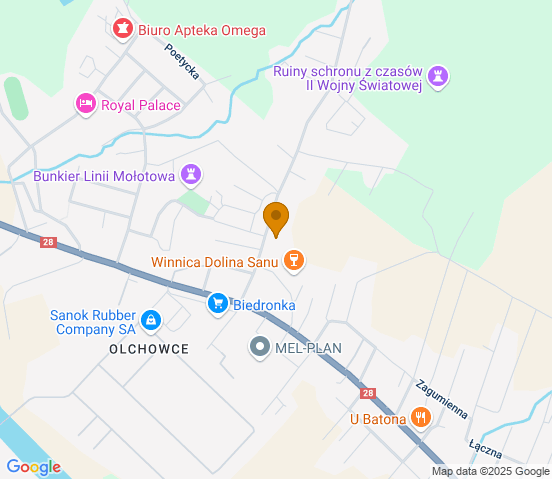 Mapa dojazdu do warsztatu samochodowego w miejscowości Sanok