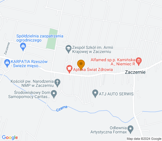 Mapa dojazdu do warsztatu samochodowego w miejscowości Zaczernie