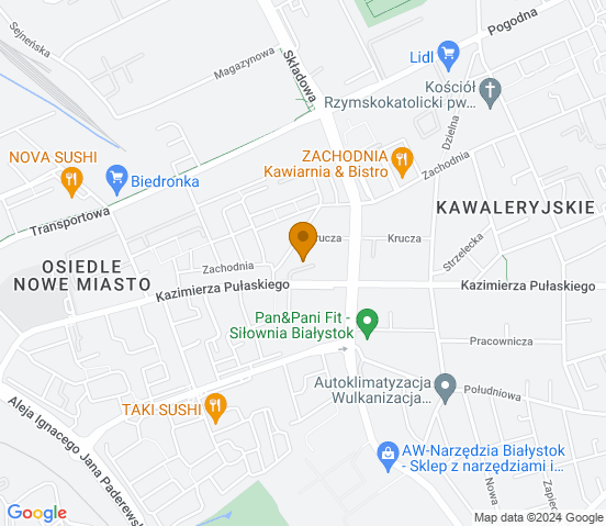 Mapa dojazdu do warsztatu samochodowego w Białymstoku