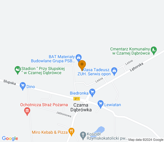 Mapa dojazdu do warsztatu samochodowego w miejscowości Czarna Dąbrówka