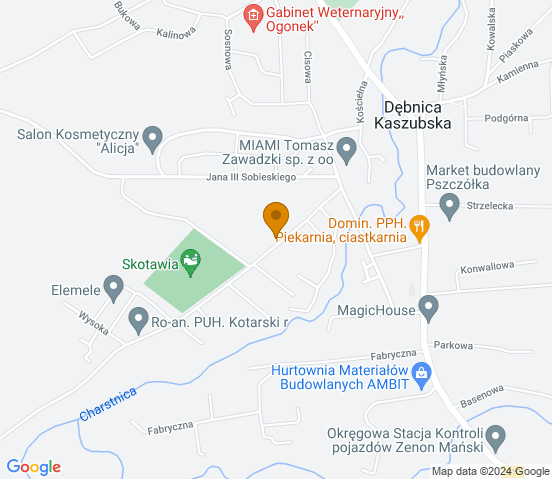 Mapa dojazdu do warsztatu samochodowego w miejscowości Dębnica Kaszubska