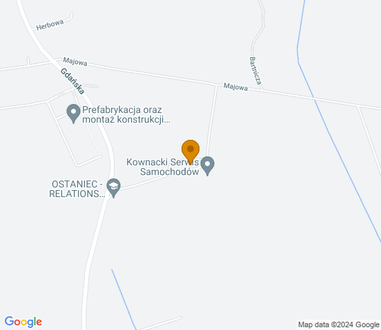 Mapa dojazdu do warsztatu samochodowego w miejscowości Grabiny-Zameczek
