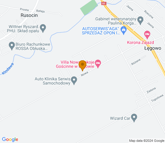 Mapa dojazdu do warsztatu samochodowego w miejscowości Łęgowo