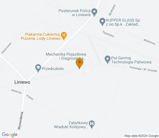 Mapa dojazdu do warsztatu samochodowego w miejscowości Liniewo