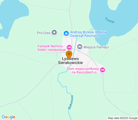 Mapa dojazdu do warsztatu samochodowego w miejscowości Łyśniewo Sierakowickie