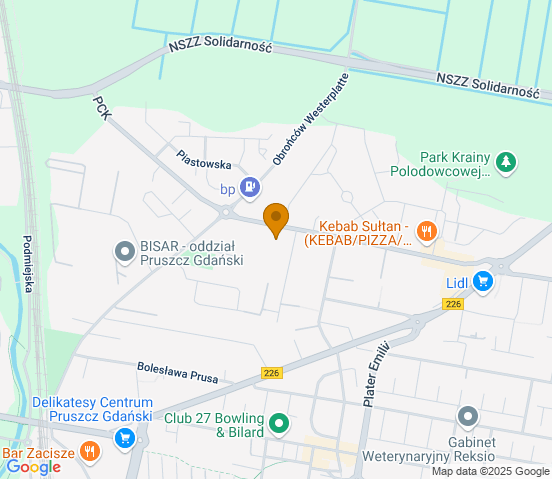 Mapa dojazdu do warsztatu samochodowego w miejscowości Pruszcz Gdański