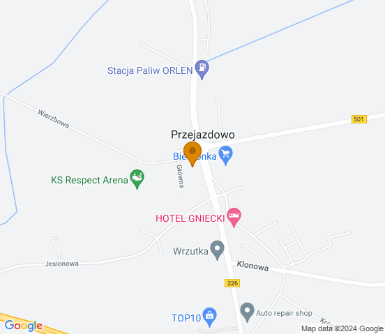 Mapa dojazdu do warsztatu samochodowego w miejscowości Przejazdowo