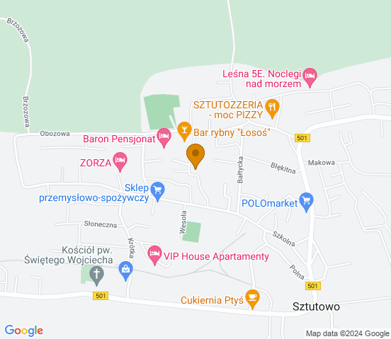 Mapa dojazdu do warsztatu samochodowego w miejscowości Sztutowo