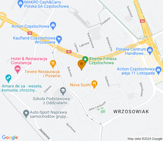 Mapa dojazdu do warsztatu samochodowego w Częstochowie