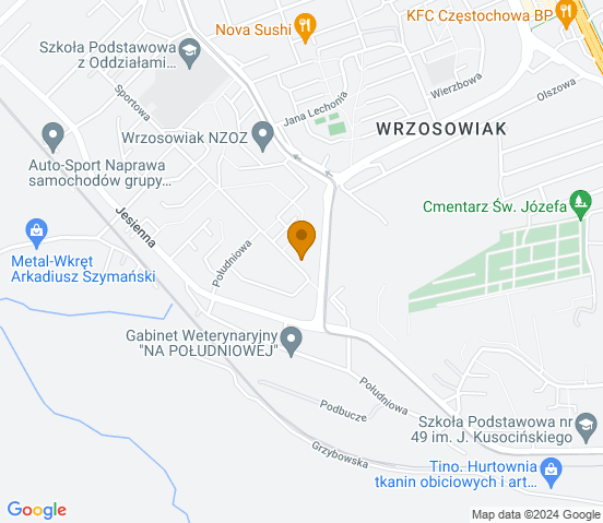 Mapa dojazdu do warsztatu samochodowego w Częstochowie