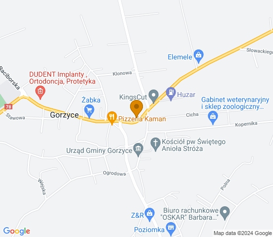 Mapa dojazdu do warsztatu samochodowego w miejscowości Gorzyce