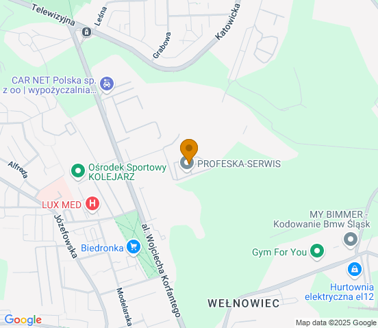 Mapa dojazdu do warsztatu samochodowego w miejscowości Katowice