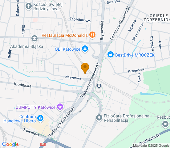 Mapa dojazdu do warsztatu samochodowego w miejscowości Katowice