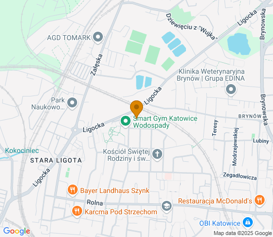 Mapa dojazdu do warsztatu samochodowego w miejscowości Katowice