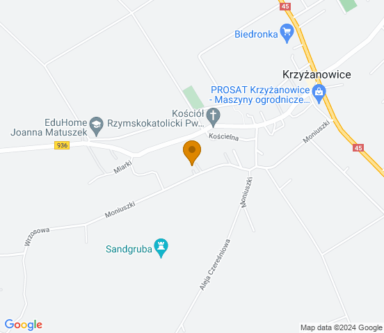 Mapa dojazdu do warsztatu samochodowego w miejscowości Krzyżanowice