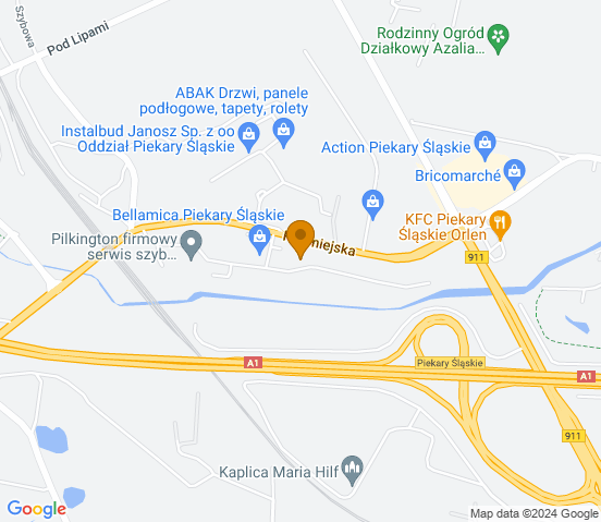 Mapa dojazdu do warsztatu samochodowego w Piekarach Śląskich
