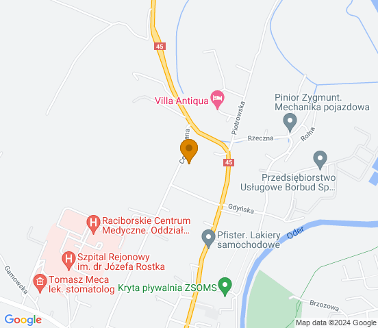 Mapa dojazdu do warsztatu samochodowego w Raciborzu