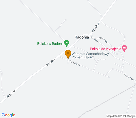 Mapa dojazdu do warsztatu samochodowego w miejscowości Radonia