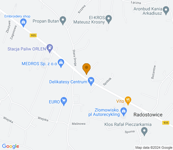 Mapa dojazdu do warsztatu samochodowego w miejscowości Radostowice
