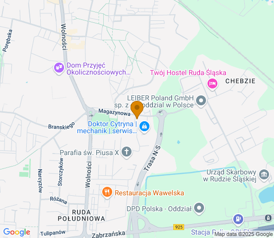 Mapa dojazdu do warsztatu samochodowego w miejscowości Ruda Śląska