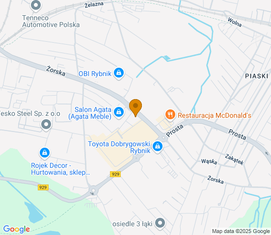 Mapa dojazdu do warsztatu samochodowego w miejscowości Rybnik