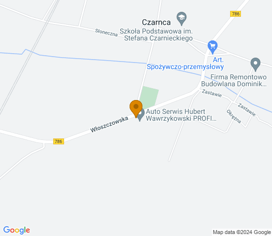 Mapa dojazdu do warsztatu samochodowego w miejscowości Czarnca