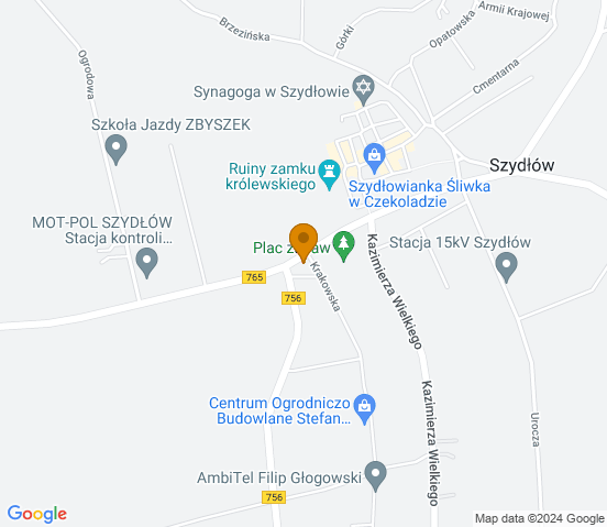 Mapa dojazdu do warsztatu samochodowego w Szydłowie