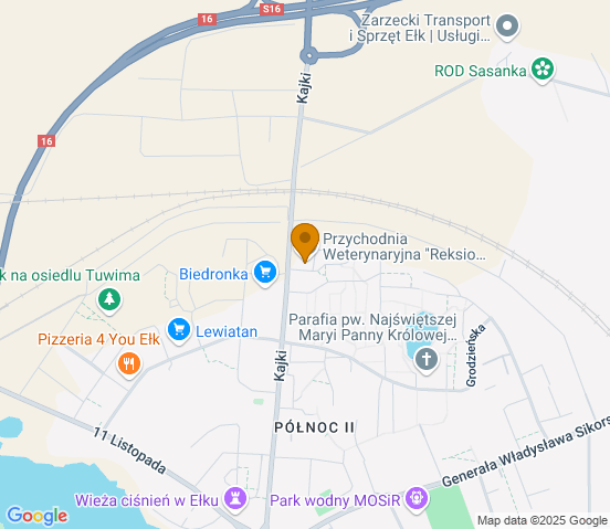 Mapa dojazdu do warsztatu samochodowego w miejscowości Ełk