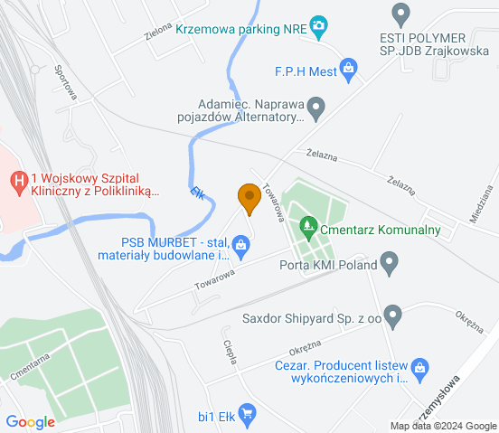 Mapa dojazdu do warsztatu samochodowego w Ełku