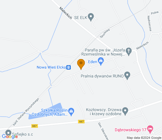 Mapa dojazdu do warsztatu samochodowego w miejscowości Nowa Wieś Ełcka