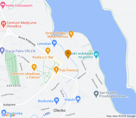 Mapa dojazdu do warsztatu samochodowego w miejscowości Olecko