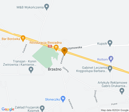 Mapa dojazdu do warsztatu samochodowego w miejscowości Brzeźno