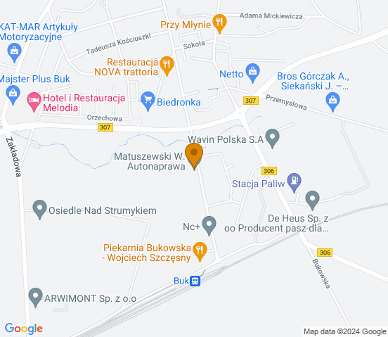 Mapa dojazdu do warsztatu samochodowego w Buku