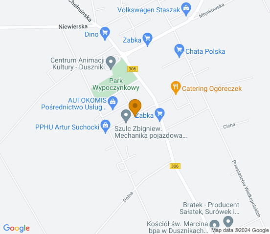Mapa dojazdu do warsztatu samochodowego w miejscowości Duszniki Wielkopolskie