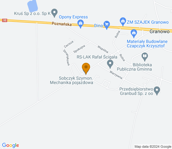 Mapa dojazdu do warsztatu samochodowego w miejscowości Granowo
