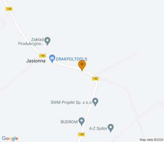 Mapa dojazdu do warsztatu samochodowego w miejscowości Jasionna
