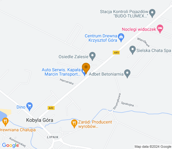 Mapa dojazdu do warsztatu samochodowego w miejscowości Kobyla Góra