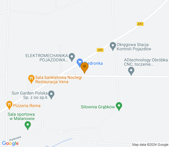 Mapa dojazdu do warsztatu samochodowego w miejscowości Malanów