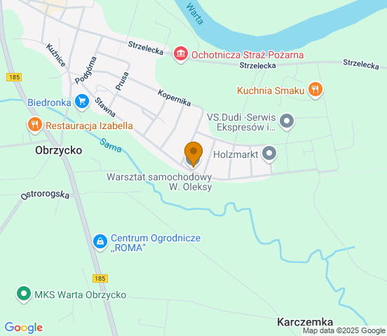 Mapa dojazdu do warsztatu samochodowego w miejscowości Obrzycko