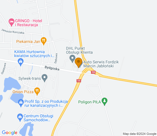 Mapa dojazdu do warsztatu samochodowego w Pile