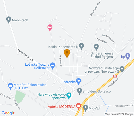 Mapa dojazdu do warsztatu samochodowego w miejscowości Rakoniewice