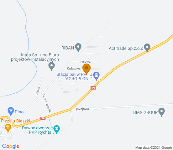 Mapa dojazdu do warsztatu samochodowego w miejscowości Rychtal