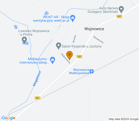 Mapa dojazdu do warsztatu samochodowego w miejscowości Wojnowice