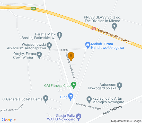 Mapa dojazdu do warsztatu samochodowego w Nowogardzie