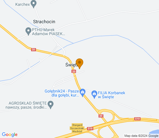 Mapa dojazdu do warsztatu samochodowego w miejscowości Święte