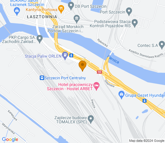 Mapa dojazdu do warsztatu samochodowego w Szczecinie